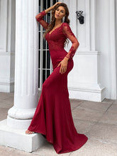 Elegant Long Sleeve Embroidered Applique Mermaid Evening Gown